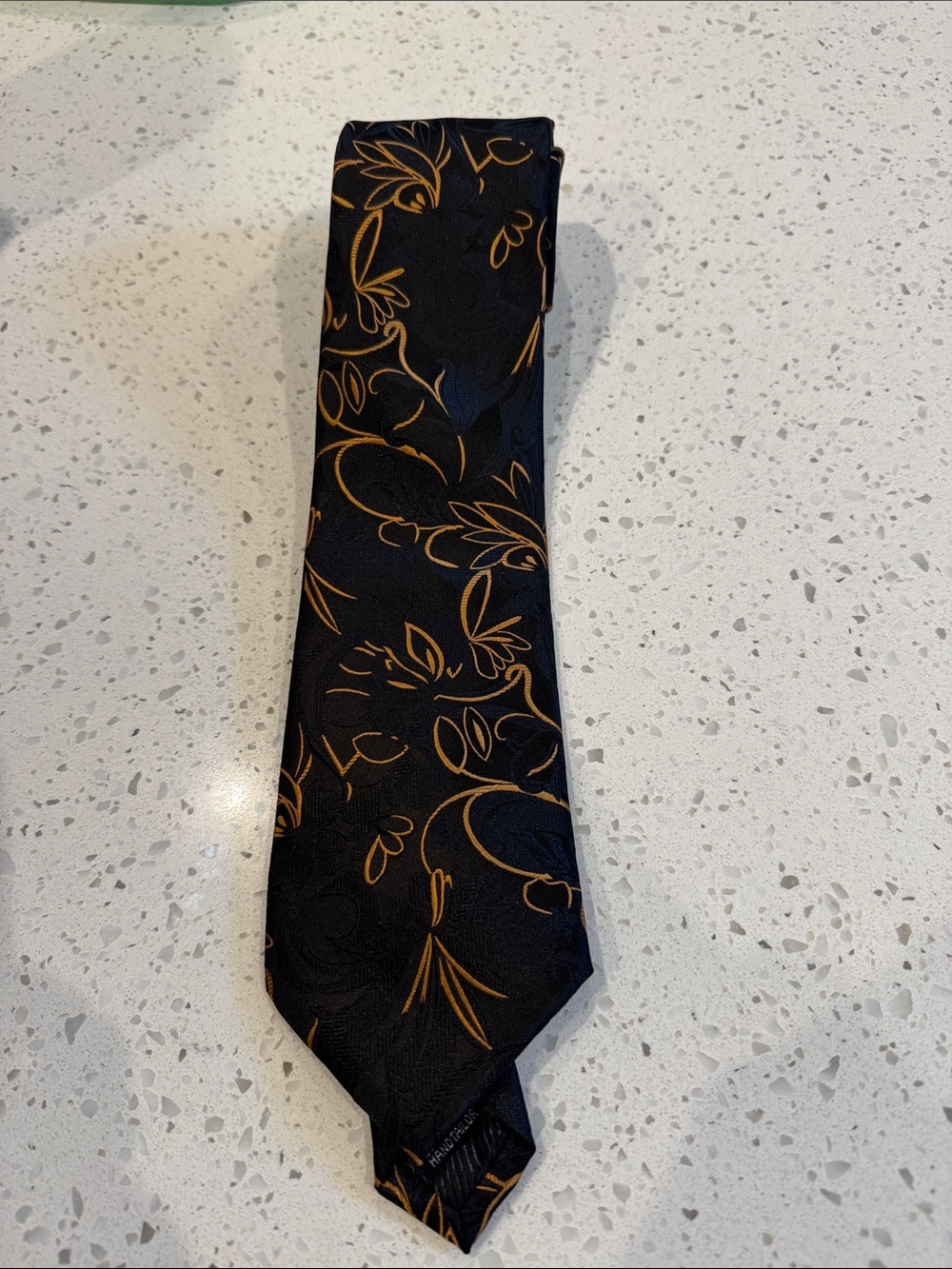 Black Tie with Gold Floral Line Pattern